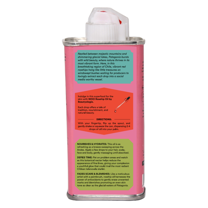 Pink bottle with text on a pink background