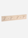 wooden peg hook rack made of light birch wood on a white background.