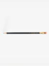 A single black pencil with gold lettering and a pink eraser, shown horizontally against a plain white background.