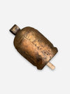 An antique bronze bell with engraved markings and a wooden mallet, shown on a light gray background.