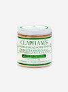 A jar of Clapham's Beeswax Salad Bowl Finish, featuring a white label with green text and borders, set against a plain light gray background.