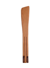 Salad tongs folded flat with a light natural wood finish and dark brown end caps, shown vertically against a plain white background.