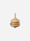 geometric wooden spinning top toy on a white background