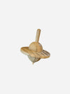 A small wooden toy spinning top with a natural light brown finish, shown against a plain light gray background.