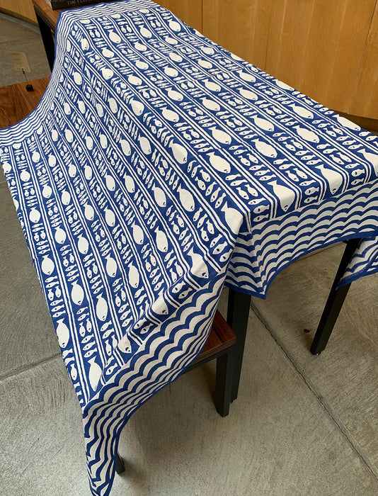 Home: Blue Fish Striped Square Tablecloth