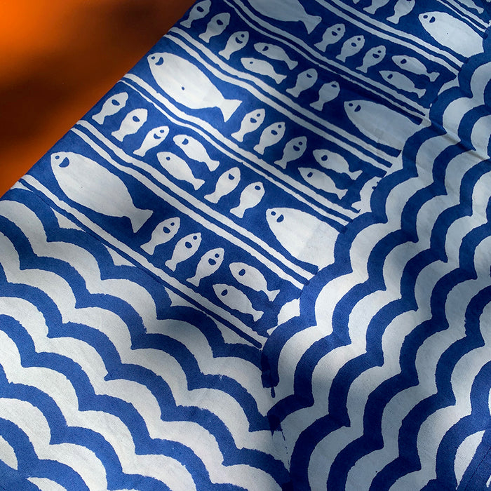 Home: Blue Fish Striped Square Tablecloth