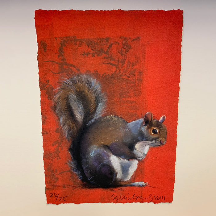 Art: Print Sylvia Gonzalez Squirrel on Red