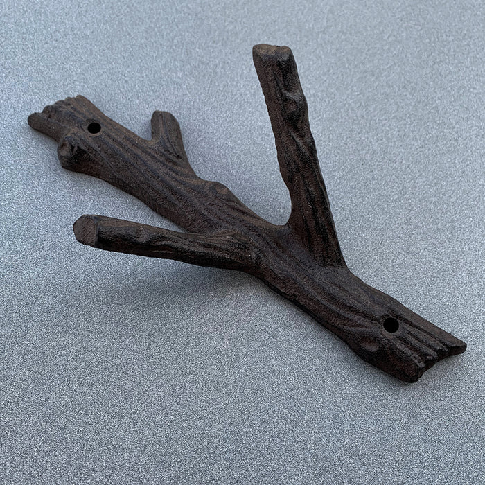 Hooks: Cast Iron Small Tree Branch Flat Hanging Rack