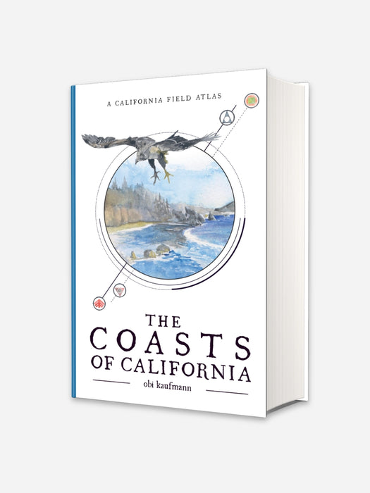 The Coasts of California: A California Field Atlas book by Old Kaufmann, shown as a 3D mockup on a light gray background.