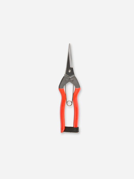 A pair of long-nose diagonal force pliers with bright orange handles, silver metal blades, and a black wrist strap, shown against a plain white background.